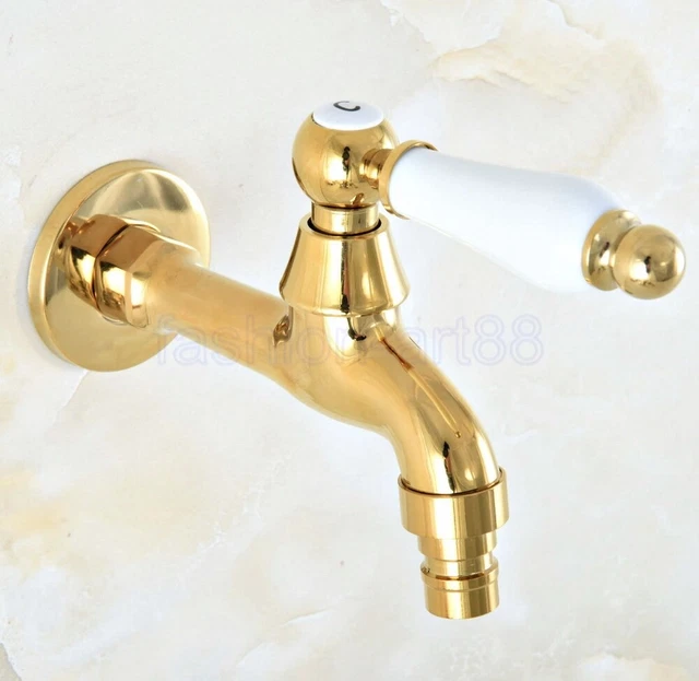 Gold Color Brass Wall Mounted Kitchen Bathroom Washing Machine Tap Faucet fav150