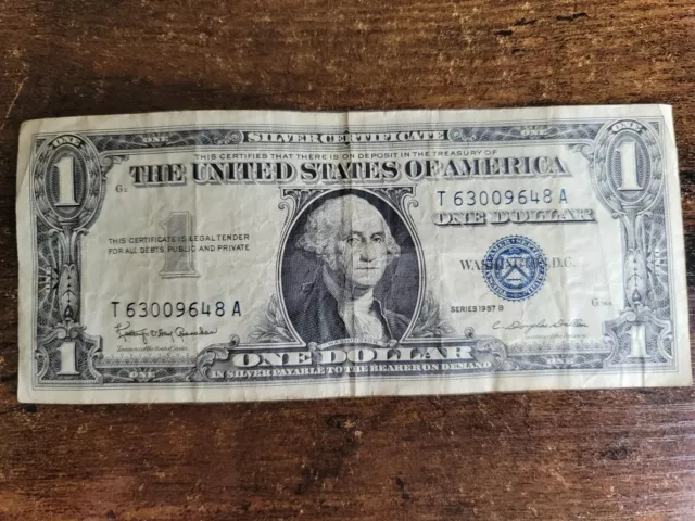 1957 Silver Certificate Rare Dollar Bill Blue Seal Old US Bill $1 Money Series B