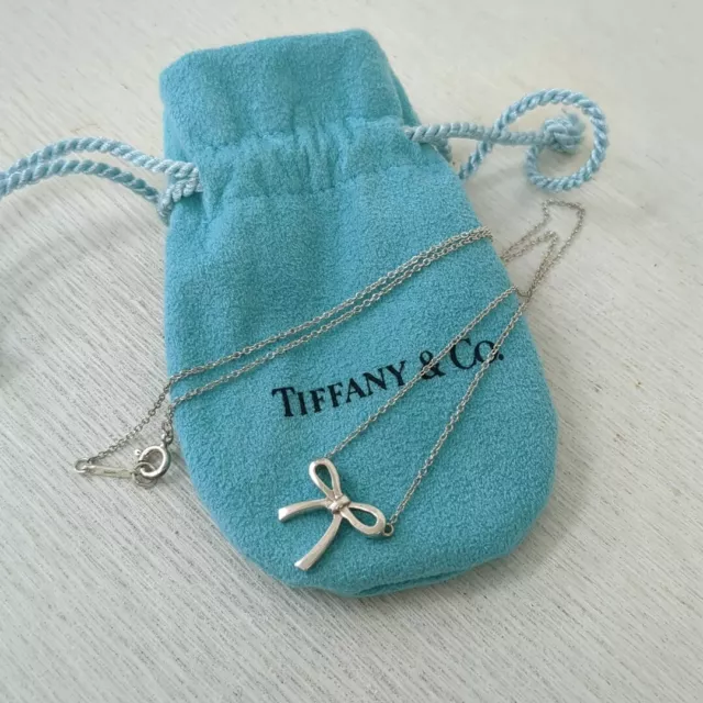 Tiffany&Co Bow Ribbon Pendant Necklace Sterling Silver 925 Used from Japan