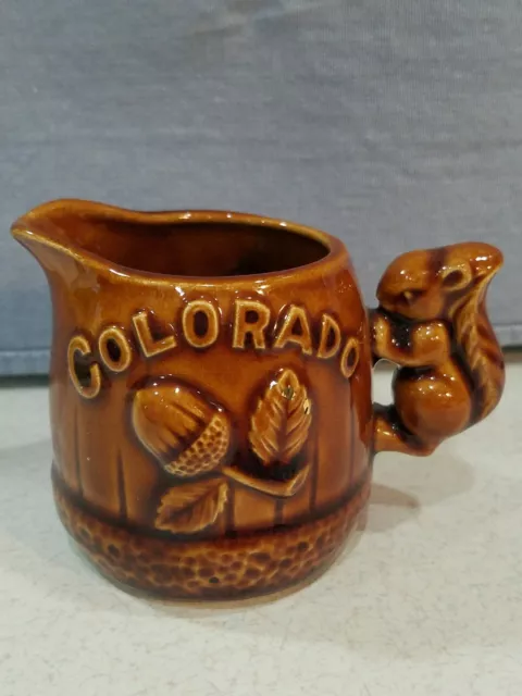 Vintage Colorado Souvenir Squirrel Acorns Miniature Ceramic Creamer Pitcher 2"
