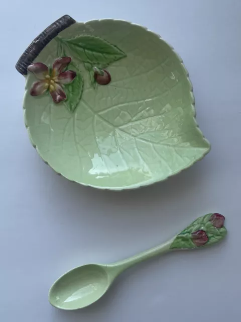 VTG 1930’s Carlton Ware Apple Blossom Leaf Jam Dish And Spoon Made In UK