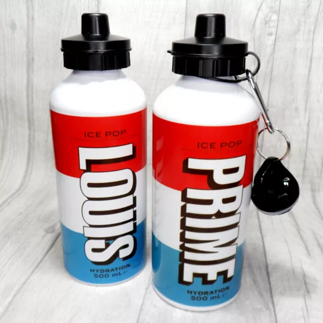 Personalised PRIME Style Water Bottle Your Name Ice Pop Metal Drinking Cup 600ml