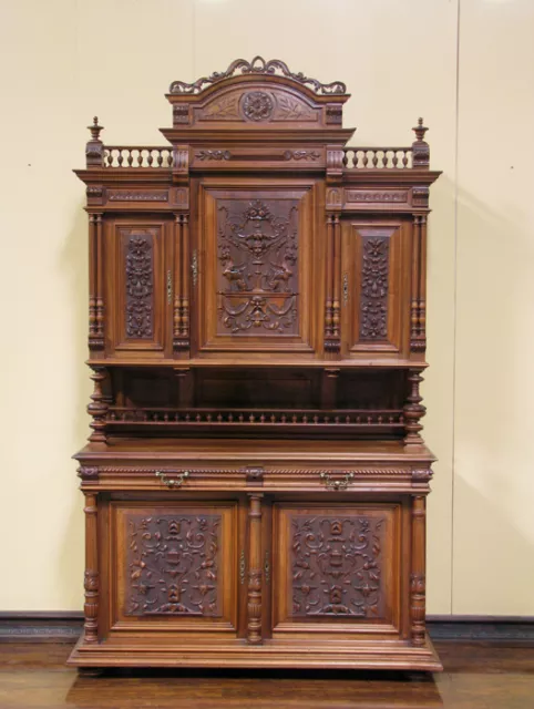 Large Antique French Renaissance Walnut Buffet Sideboard Cabinet