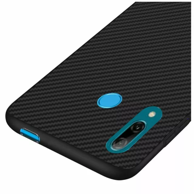 Coque Huawei P Smart Z Housse Etui Motif Fibre Carbone TPU + VERRE Trempé, Noir 3