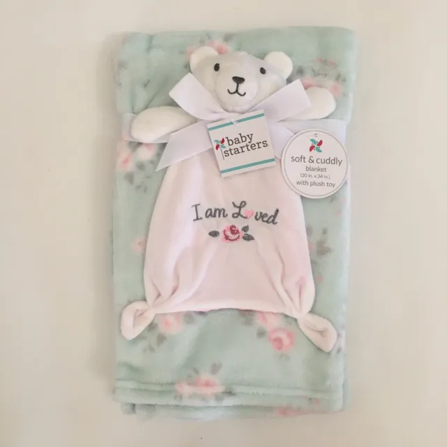 NEW Baby Blanket & Lovey Set Green Floral Baby Gift I Am Loved | Baby Starters