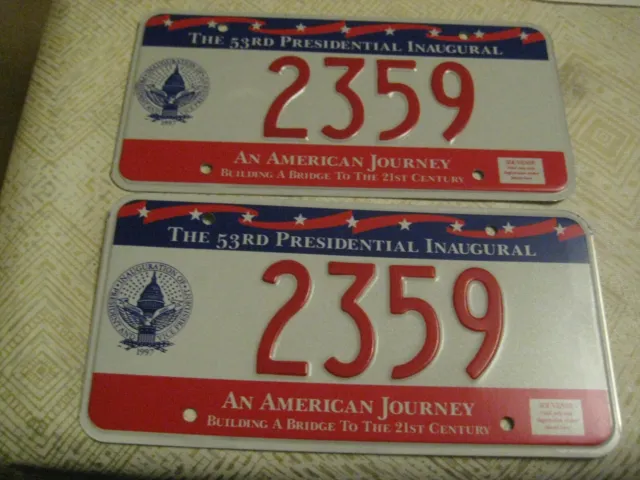 2x AMERICAN WASHINGTON DC THE 53RD PRESIDENTIAL INAUGURAL # 2359 NUMBER PLATES