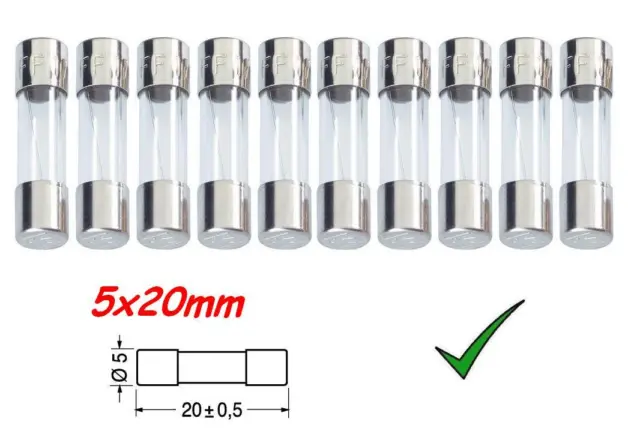 Fusibile Ritardato 1,6A 5x20mm - Fusibili in Vetro 250Vac Confezione 10pz