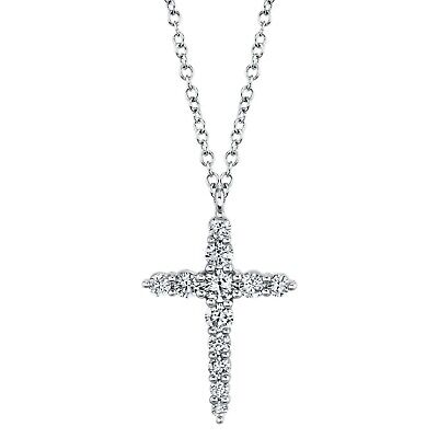 Croix Diamant Faith Pendentif 14k or Blanc Rond Naturel Coupe Collier Réglable