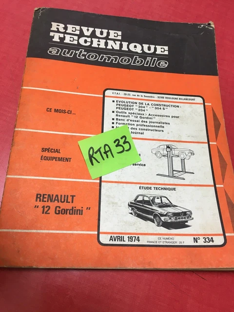 Fiche technique automobile Renault 12 Gordini R1173 R12 édition 1974 RTA