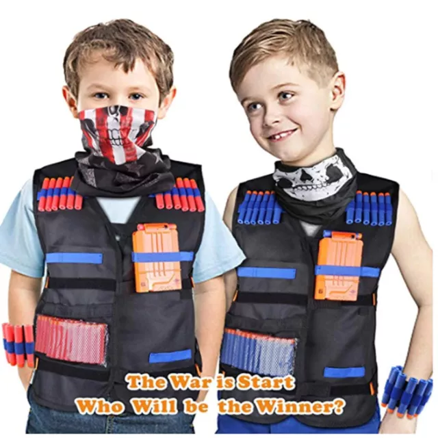 WORKER Kit gilet tactique pour enfant pour Nerf Guns N-Strike Elite Series  avec 40 balles de remplissage, 2 clips de recharge, sac de fléchettes,  masques,bracelet et lunettes de protection pour garçon 