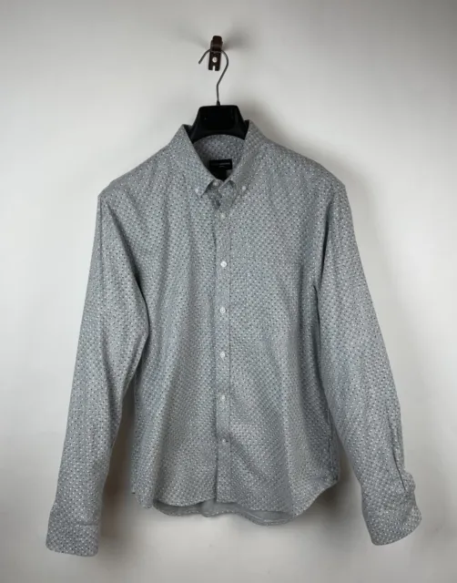 CLUB MONACO -  Shirt Men's LARGE Button Down Slim Fit Gray Polka Dot Soft Woven