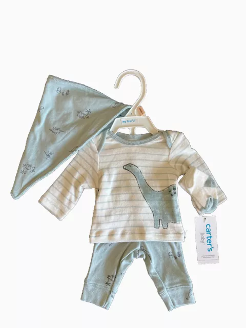 Carter’s Baby Boy 4 Piece Dinosaur Outfit, Pants, Shirt, Socks and Bib Preemie