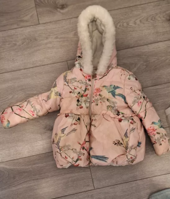 Ted Baker Girls Pink Floral Warm Padded Coat Jacket age 4-5 years