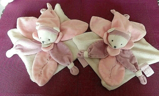 S3 / j'aime mon DOUDOU ET COMPAGNIE lot de 2 ours collector pétales rose mauve