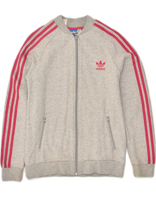 ADIDAS Girls Graphic Tracksuit Top Jacket 13-14 Years Grey Cotton TM05