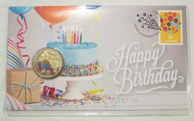 Happy Birthday Coloured $1 One Dollar 2019 Australia  Stamp & Coin Pnc Unc.