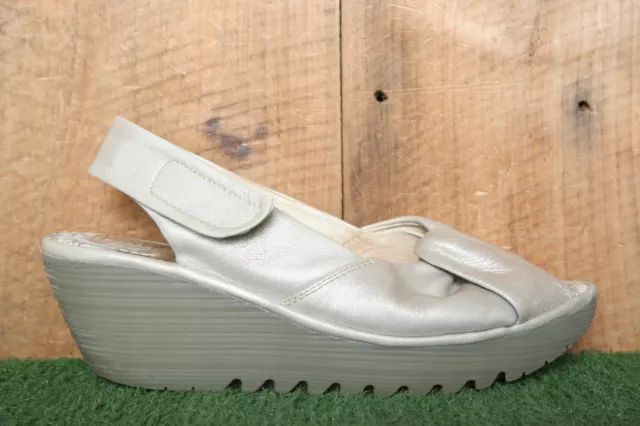 FLY LONDON 'Yakin' Pearl Leather Sandals w/2.5" Wedge Heels EUR 41 | US 10-10.5