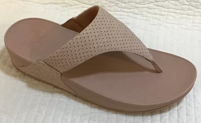 Fitflop Nib Lulu Beige Leather Perf Croc-Embossed Toe-Thong Size 8