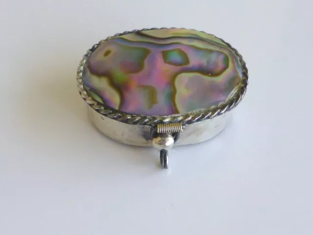 Cual Mexico Abalone MOP Pill Trinket Box Sterling Silver Bell Stamp 2 Modern MCM