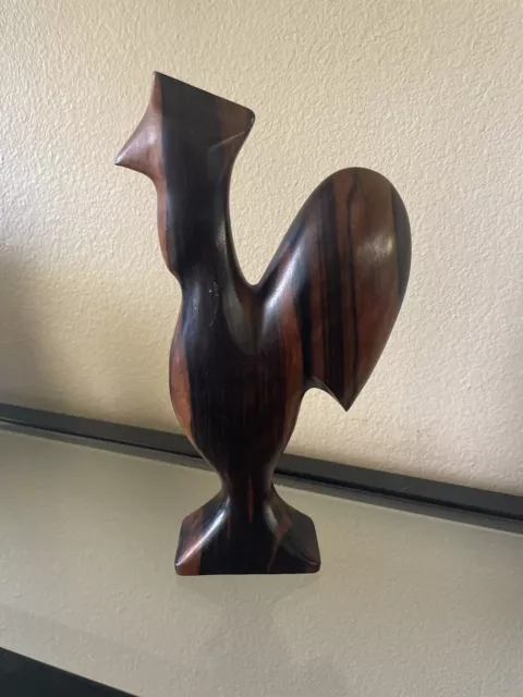 Hand Carved Wooden Rooster Sculpture. Vintage Rosewood. Work Of Art. 8.75”