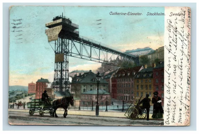 1906 Catherine Elevator Stockholm Sweden Postcard Katarina Horse Carriage