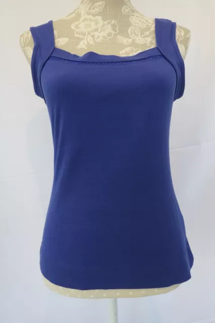 Monsoon Ladies Blue Top T-Shirt, Sleeveless, Square Neck, S