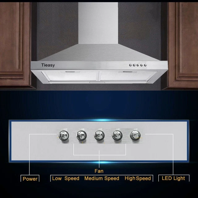 30in Wall Mount Range Hood Stainless Steel 450CFM Ducted/Ductless Kitchen Vent