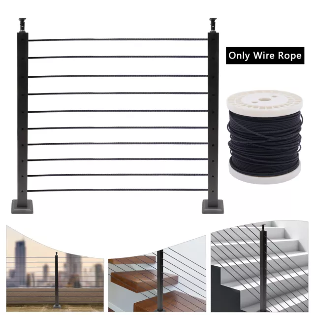 200-400ft 1/8" Black Cable Railing Kit T316 Stainless Wire Rope Cable 7x7 Strand