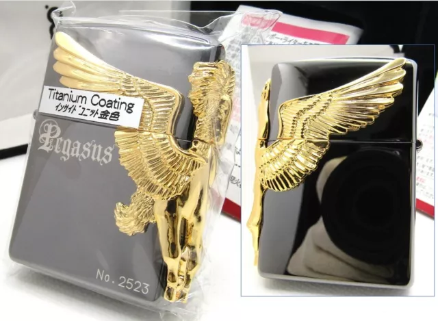 Pegasus Black 3 Sides Gold Metal Titanium Coating Limited ZIPPO 2014 MIB Rare