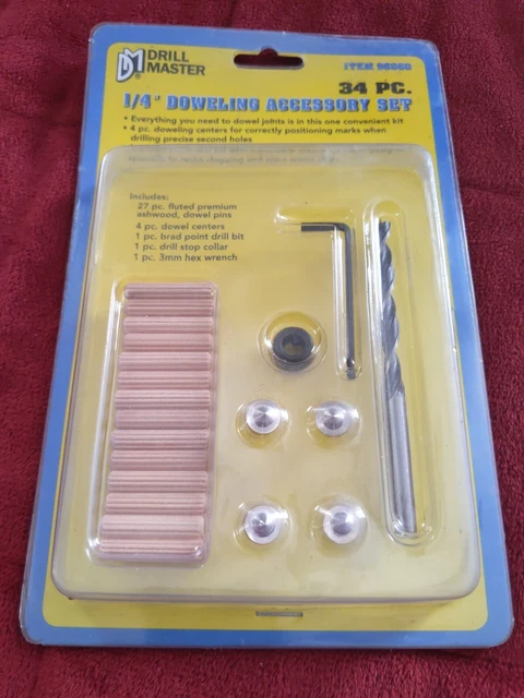 New Drill Master 34 Pc 1/4" Doweling Accessory Kit  DOWELS