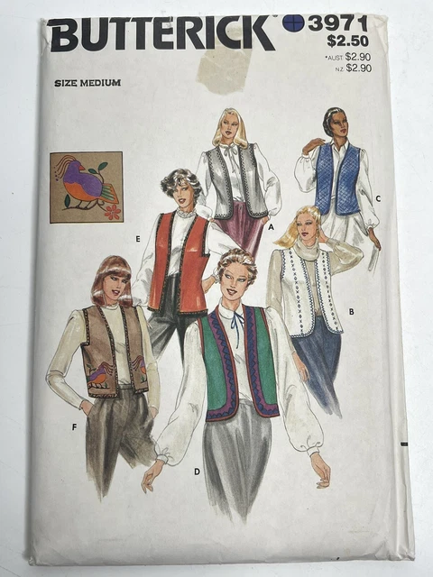 3971 Butterick SEWING Pattern Misses Loose Fitting Vest Transfer Sz 12 14 UNCUT