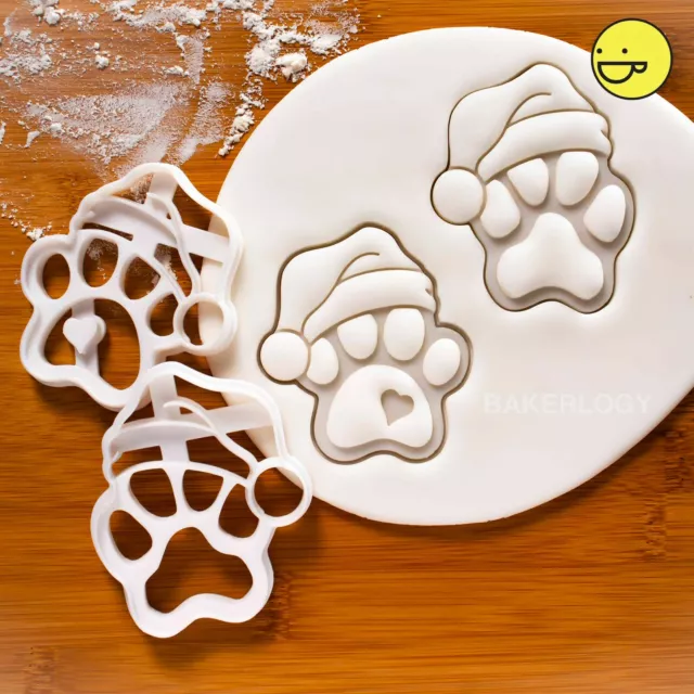 2 Père Noël Patte Motifs Cookie Emporte Pièce Mignon Chien Treats Pet Chapeau Et