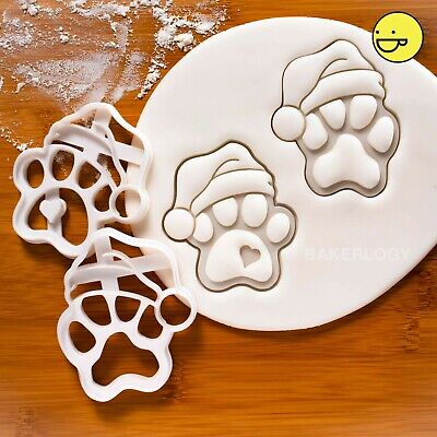 2 Santa Claus Paw Prints cookie cutters |cute dog treats pet Christmas hat puppy