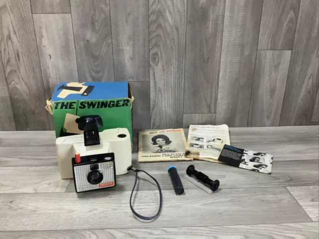 Polaroid Swinger Model 20 Land Camera White w/ Box & Paperwork Vtg