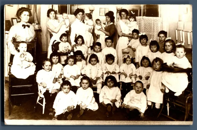 Postcard RPPC Haven Day Nursey USA children nurses group portrait c1910 #88