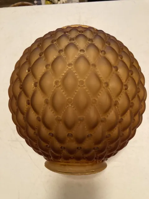 Antique Fenton Amber Glass Parlor Ball Quilted Lamp Shade / 4" Fitter