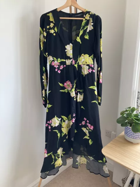 GUESS BLACK FLORAL Ruffles Midi Day Dress BNWT EU 36 UK Size 6 RRP