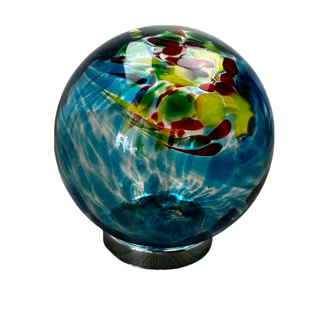 Glass Ball Ornament On Stand 10cm Blown Glass EUC