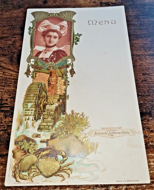 MENU ART  NOUVEAU  gaufré .chromo  LEFEVRE-UTILE  pont aven
