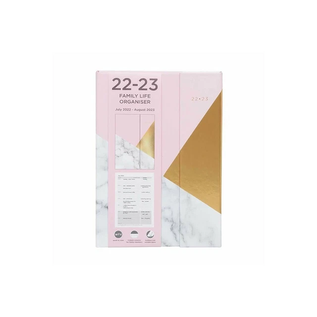 WHSMITH 2022 -2023 Mid Year A5 Family Organiser Diary Marble Pink Gold