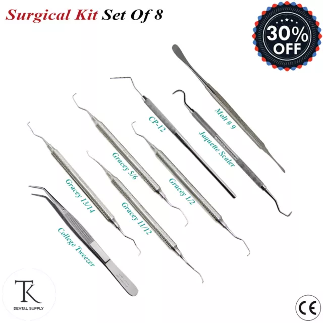 Set Of 8 Periodontal Curettes Calculus Remover Scaler Oral Surgery Dentist Tools