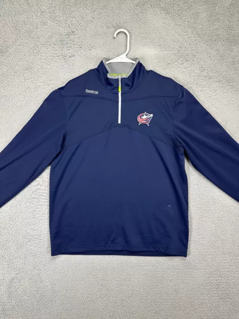 Reebok Sweater Mens Large Blue Center Ice NHL Columbus Blue Jackets Quarter Zip