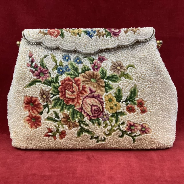 Vintage Beaded, Embroidered Evening Bag, Floral Purse (15B) MO#8721