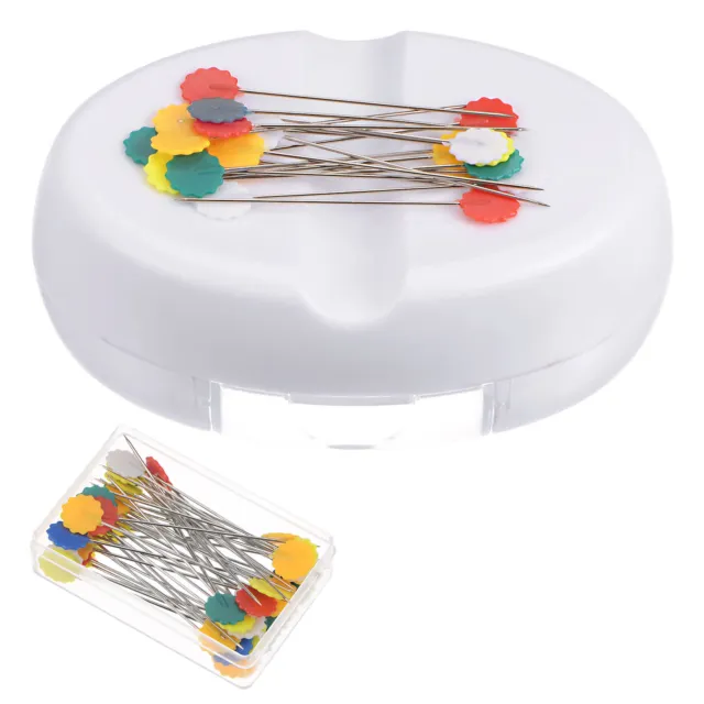 Magnetic Pin Cushion with 50pcs Plum Flower Pins, with Drawer, White