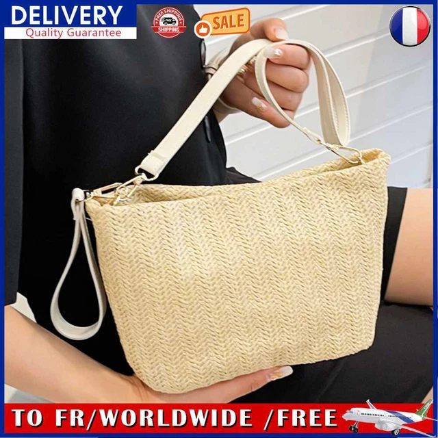 Women Crossbody Bag Straw Satchel Bags for Summer Travel Vacation (Khaki)