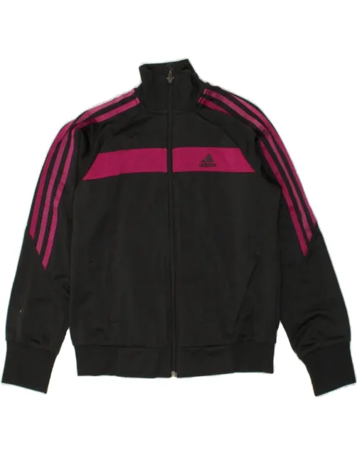 ADIDAS Girls Graphic Tracksuit Top Jacket 11-12 Years Black Polyester AB02