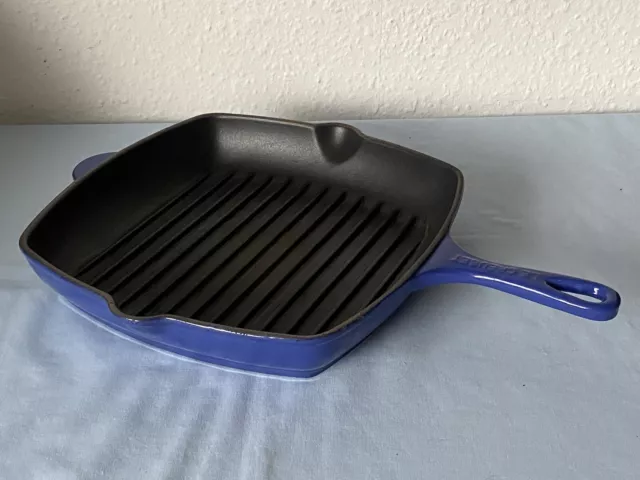 Le Creuset Cast Iron Blue Square 26cm Frying Griddle Skillet Pan - VGC