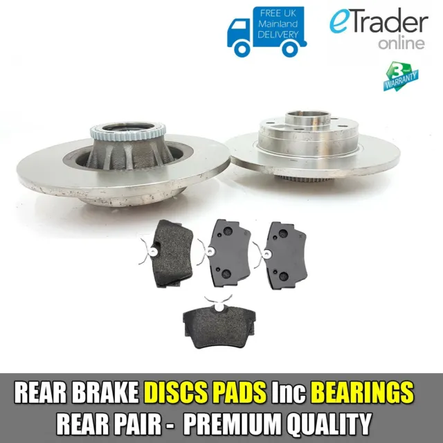 For Renault Trafic Rear Brake Discs & Pads Inc Bearings ABS 2 x Disc 2001-2014