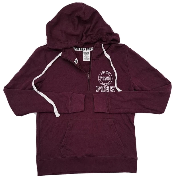 Victoria's Secret Size Small Maroon And White Half Zip Women's Sweatshirt