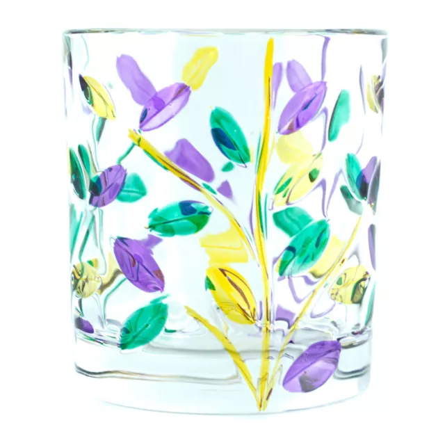 Murano Verre Buvant Gobelet Jaune Violet Vert Main Peint Fleur 327ml